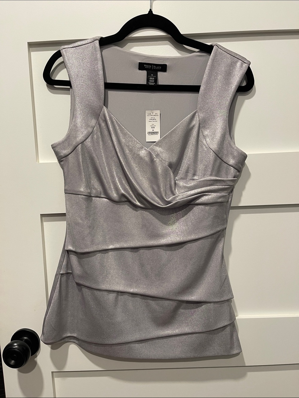 White House Black Market Silver Shimmer Draped Tiered Camisole